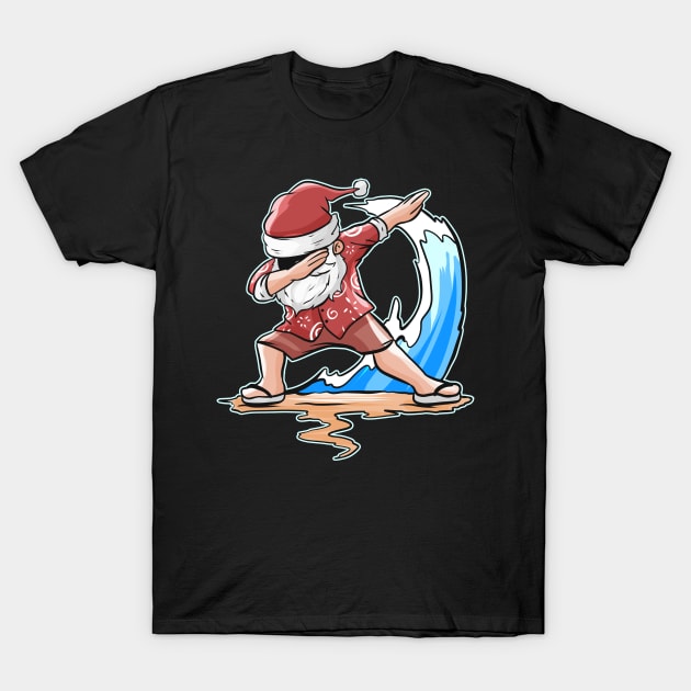 Surfing Santa Dabbing Santa Celebrating Christmas In July T-Shirt by SinBle